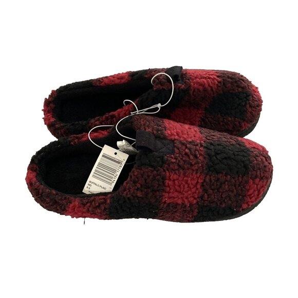 Isotoner Men’s Slippers Shoes Sz M 8-9 Memory Foam Buffalo Plaid Red - Picture 6 of 7